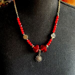 Handmade Czech Glass Beaded Necklace with Sunburst Pendant – Unique Artisan Jew